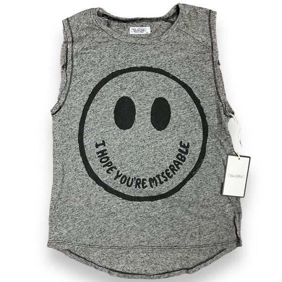 Lauren Moshi Smiley Face Graphic Tank | Women’s XS | Gray Muscle Tee - Picture 2 of 6